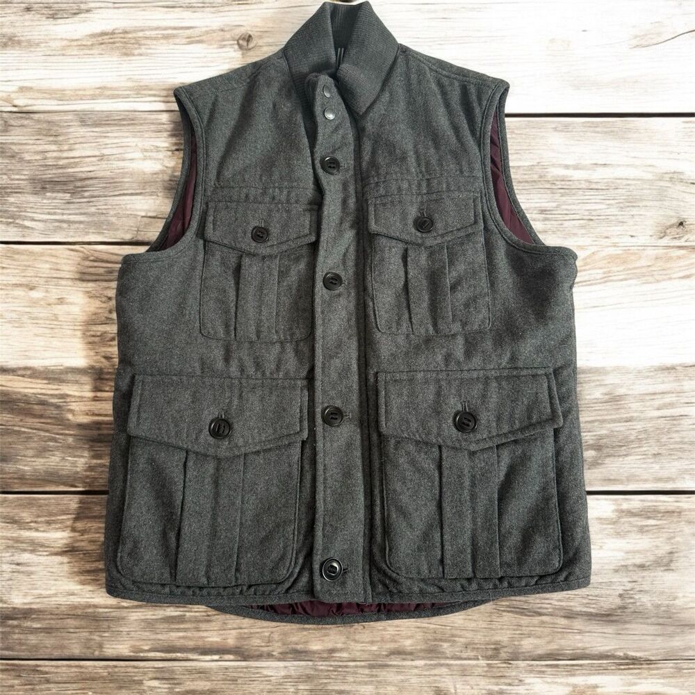 Banana Republic Vest Mens Medium Gray Full Zip Wool Blend‎ Flap Pocket Outdoor